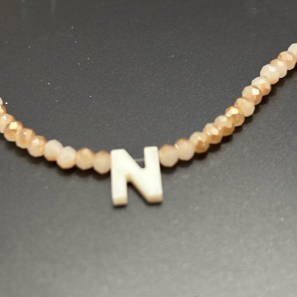 Anthropology Elegant Gold and Cream Beaded Necklace with Initial Pendant NIB - Picture 3 of 4